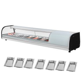 Sushi Display Case Refrigerator, 2.5 Cu.ft Commercial Sushi Case, 7-Pan Countertop Showcase with Curved Glass, LED Lighting