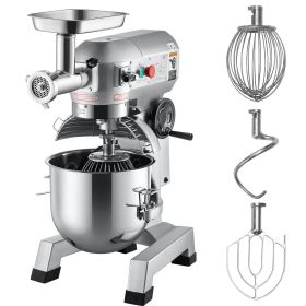 Commercial Stand Mixer, 20Qt Stainless Steel Bowl, 1100W 2 in 1 Multifunctional Electric Food Mixer with Meat Grinder & 3 Speeds