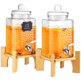 Beverage Dispenser, 1.5 Gallon Drink Dispensers for Parties,2PC,Glass Juice Dispenser with Stand, Stainless Steel Spigot