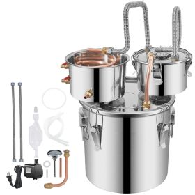 Moonshine Still Distiller 3Gal 12L Stainless Steel Water Distiller Copper Tube with Circulating Pump Home Brewing Kit Build-in Thermometer for DI