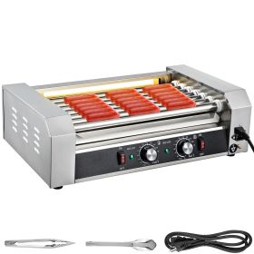 Hot Dog Roller, 18 Hot Dog Capacity 7 Rollers, 1050W Stainless Steel Cook Warmer Machine with Dual Temp Control, LED Light and Detachable Drip Tr