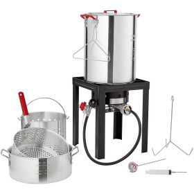 Turkey Deep Fryer, 30-qt Turkey & 10-qt Fish Steamer Cooker Set, Outdoor Aluminum Seafood Frying Pot, 54,000 BTU Burner Propane Gas Boiler