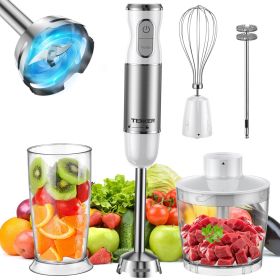 HB-2016A Hand Blender 5 in 1 white Immersion Blender Set, 30-Speed Hand Stick Blender with 600ml Beaker, 500ml Food Processor, Egg Whisk, Milk Fr