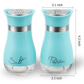 Salt And Pepper Shakers Set - Salt Containers For Gifts, Kitchen Decor, Home, RV, Camp, BBQ, 4 Oz Farmhouse Spice Dispenser With Glass Bottom, Se (Option: BLUE)