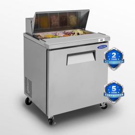 Orikool 29 IN Commercial Refrigerators Sandwich&Salad Prep Table with a Butcher Block Cutting Board, Protection Lid, Cold Storage, ETL Certified (Color: as Pic)